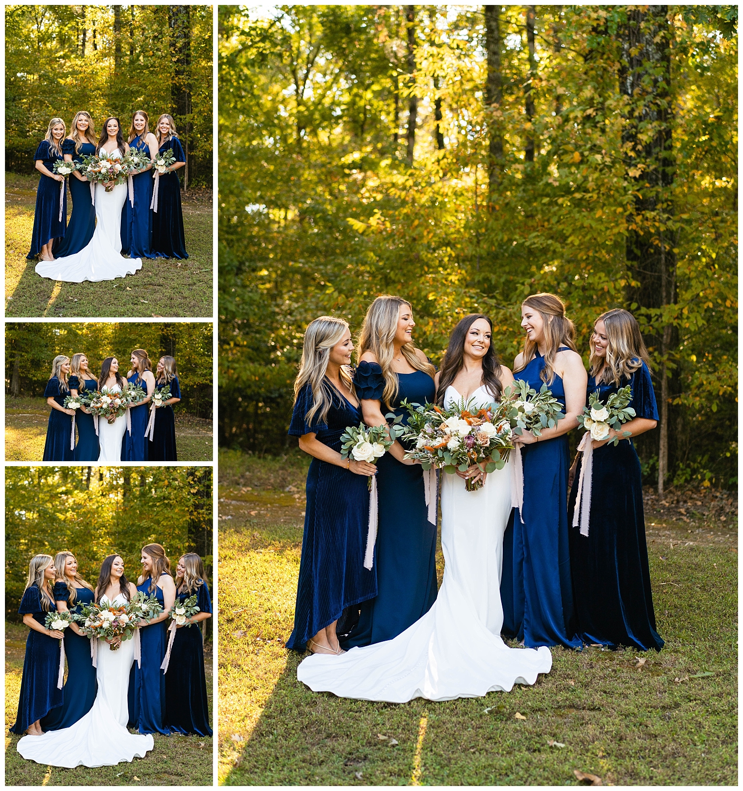 bride and bridesmaids  blue dresses