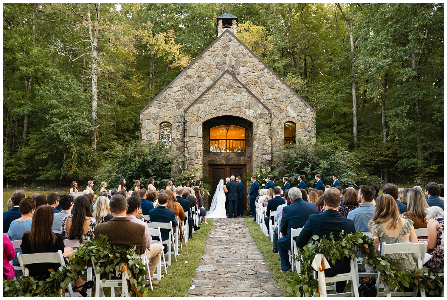 wedding ceremony space rock chapel by creek intimate wedding