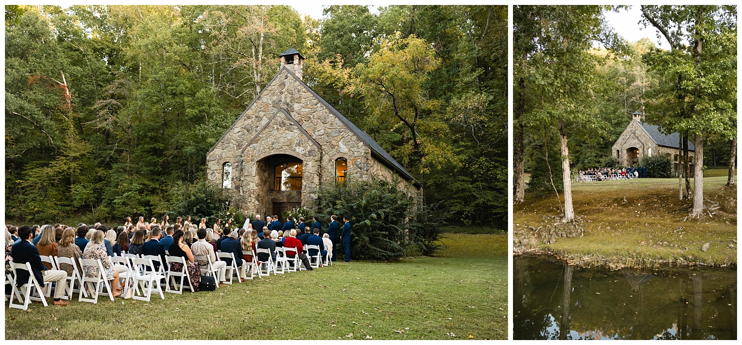 wedding ceremony space rock chapel by creek