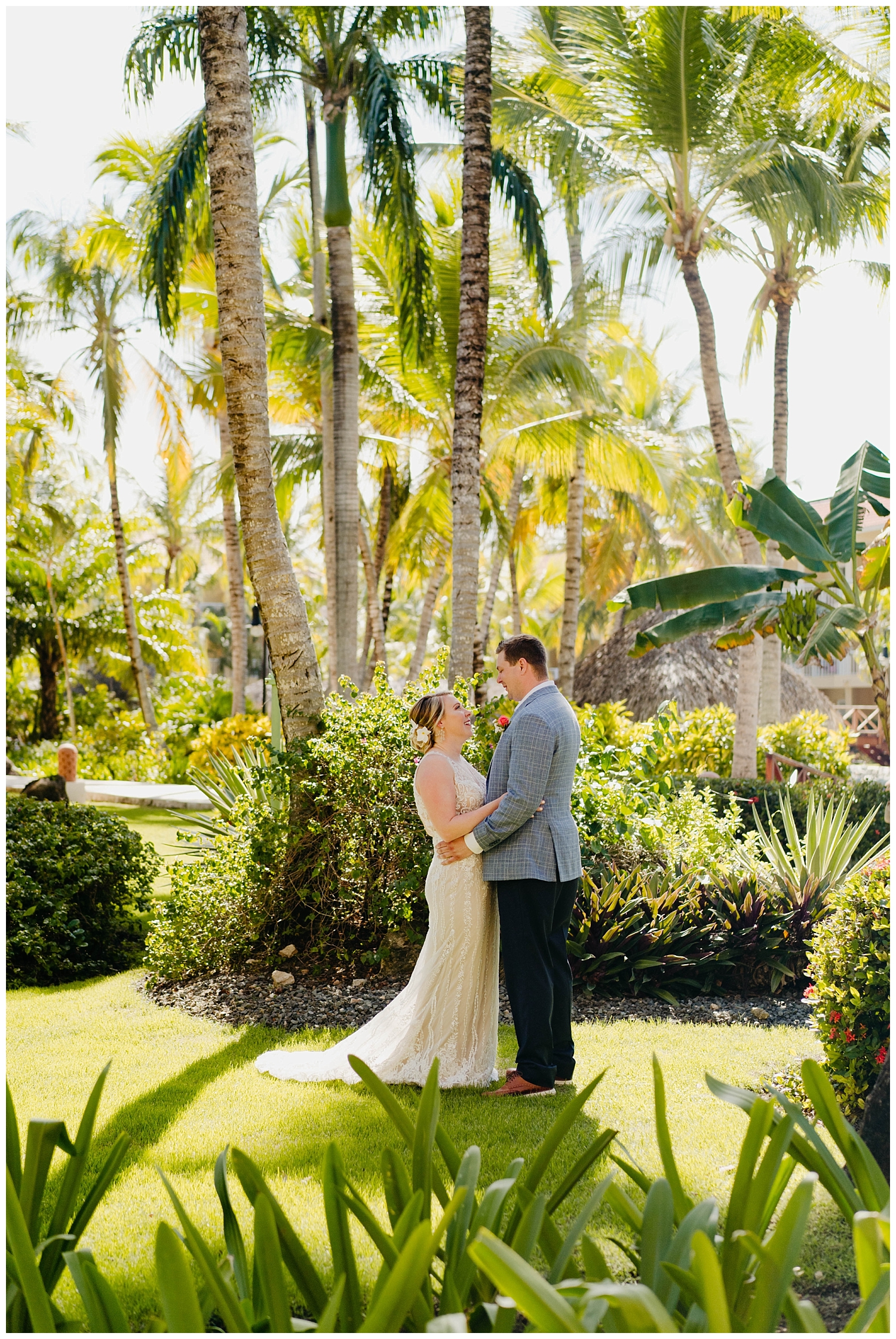 bride and groom portraits Dominican Republic palm trees destination wedding 